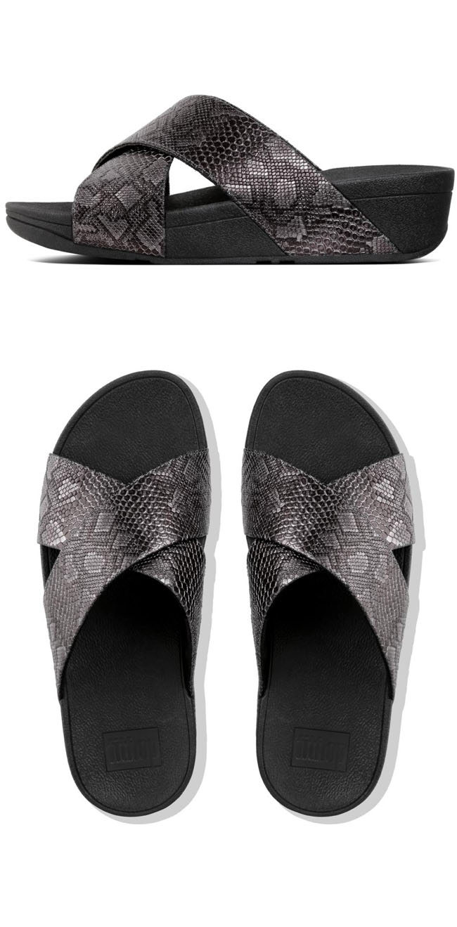 Fitflop Lulu Python Cross Slide Black ของแท้ นำเข้าจาก USA และ UK