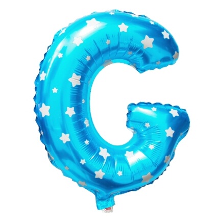 ลูกโป่งฟอยล์รูปตัวอักษร G สีฟ้าพิมพ์ลายดาว ไซส์เล็ก 14 นิ้ว - G Letter Shape Foil Balloon Size 14" Blue color printing Star