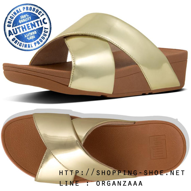 Fitflop Lulu Leather Cross Slide Gold Mirror ของแท้ นำเข้าจาก USA และ UK