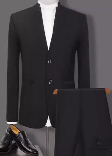 เสื้อสูทแฟชั่น สูทคอจีน ไร้ปก ผ้าฝ้าย กระดุม2 เรียบหรู 23 สีดำ น้ำเงิน ฟ้า แดง Size No.37 39 41 43 45 47