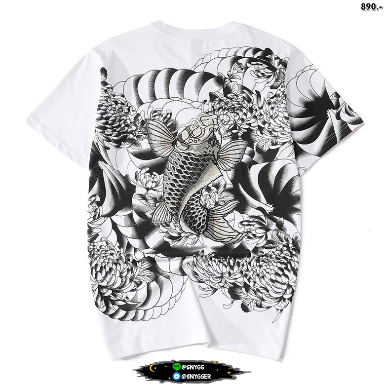 เสื้อยืดปักลายปลาคราฟ สีขาว