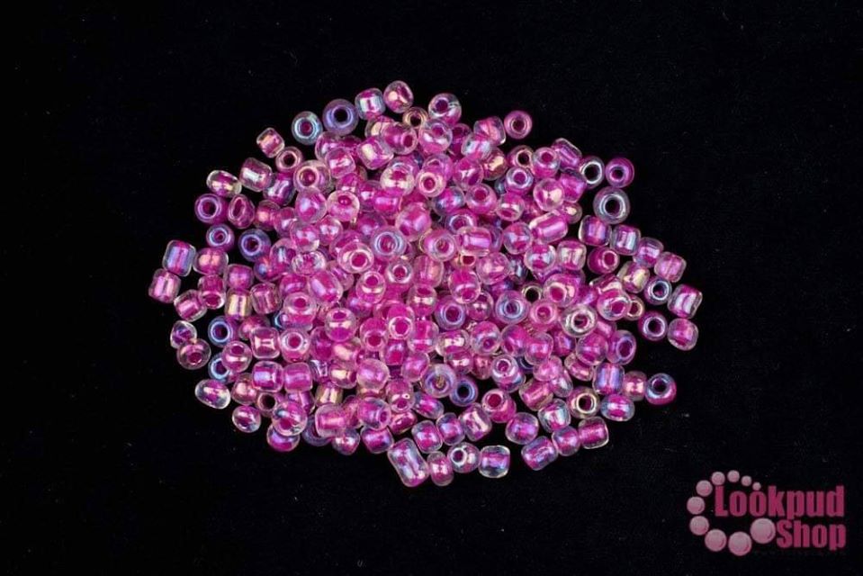 ลูกปัดจีน กลม สีบานเย็นสอดไส้ เหลือบรุ้ง 4มิล #L (1ถุง/450กรัม)