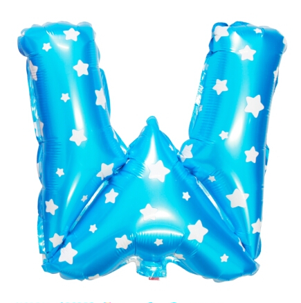 ลูกโป่งฟอยล์รูปตัวอักษร W สีฟ้าพิมพ์ลายดาว ไซส์เล็ก 14 นิ้ว - W Letter Shape Foil Balloon Size 14" Blue color printing Star