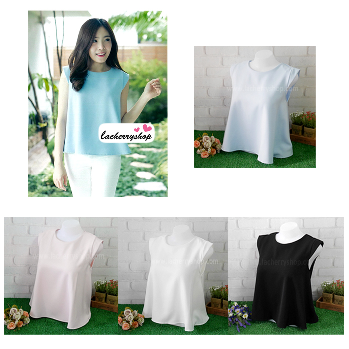 เสื้อผ้าแฟชั่นสวยๆ เสื้อทำงานสีดำ ผ้าฮานาโกะ แต่งดีเทลช่วงไหล่ ปล่อยชายพริ้ว แบบสวยน่ารัก สินค้าคุณภาพดี