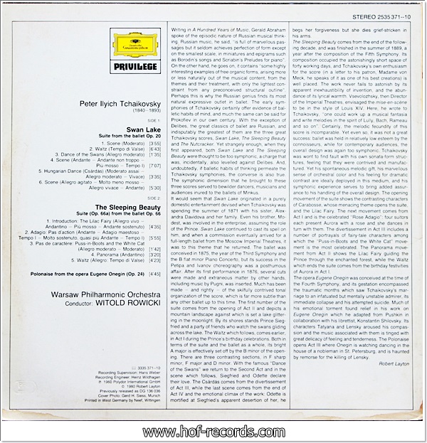 Tchaikovsky - Ballet Suites "Swan Lake" , "Sleeping Beauty" (West Germany) 1Lp VG++