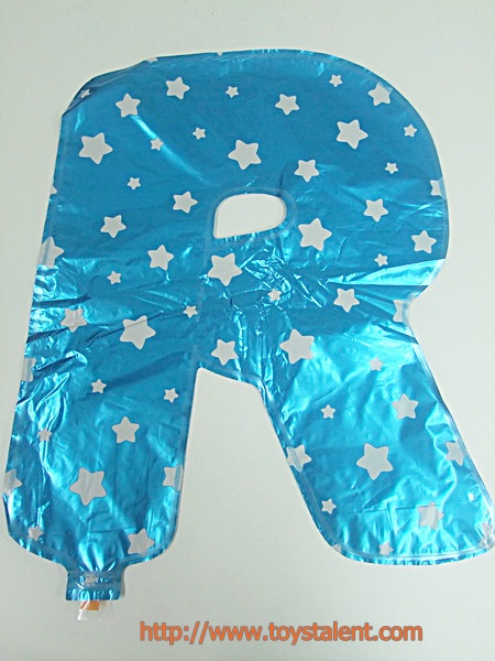ลูกโป่งฟอยล์รูปตัวอักษร R สีฟ้าพิมพ์ลายดาว ไซส์เล็ก 14 นิ้ว - R Letter Shape Foil Balloon Size 14" Blue color printing Star
