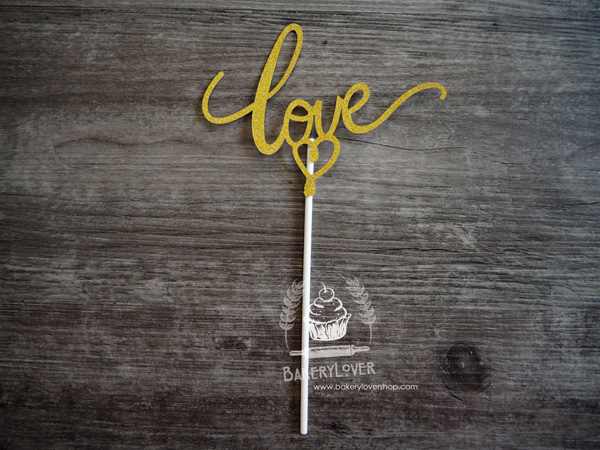ป้ายตกแต่งเค้ก LOVE สีทอง