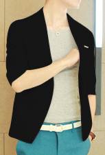 เสื้อสูทตัวเล็ก พับแขนสั้น กระเป๋าสีตัด อกSize No.40 นิ้ว สีดำ ขาว