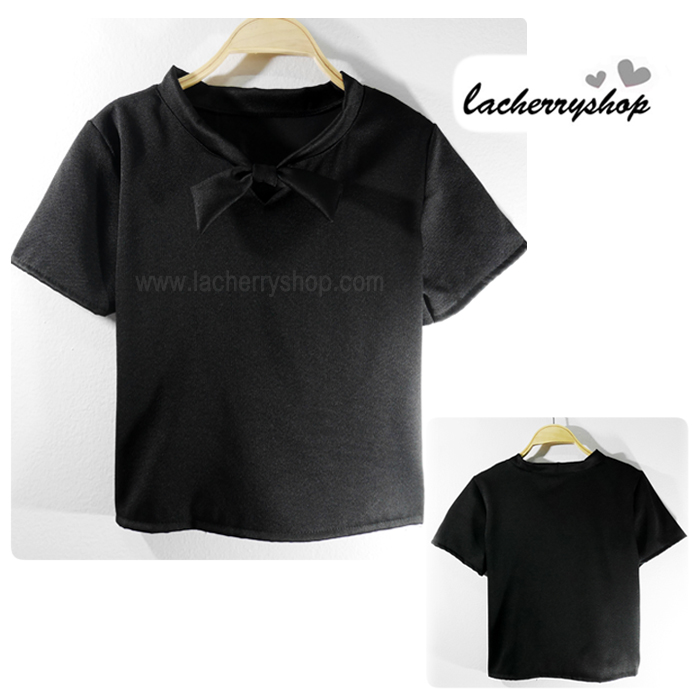 เสื้อแฟชั่น เสื้อสีดำ แบบสวยผูกโบว์ที่คอน่ารักๆ สินค้าคุณภาพ ราคาไม่แพง