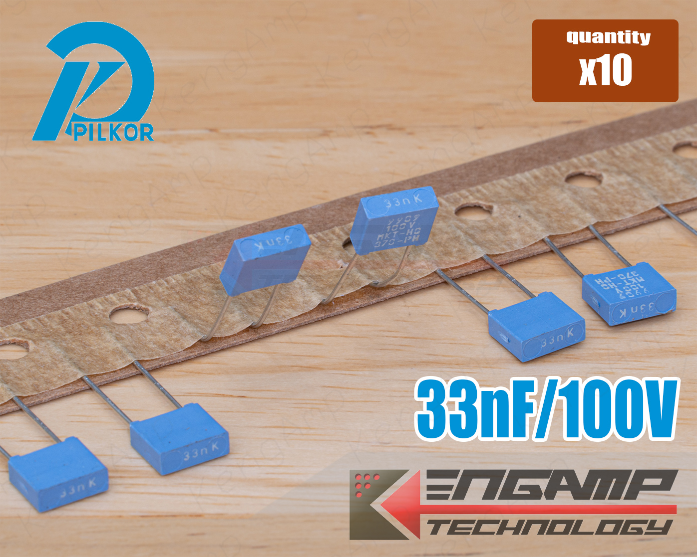 (10ตัว) [F-CAP] 33nF/100V 33nK100V Pilkor Philips MKT370 2.4x7.2xH6.5mm P=5mm