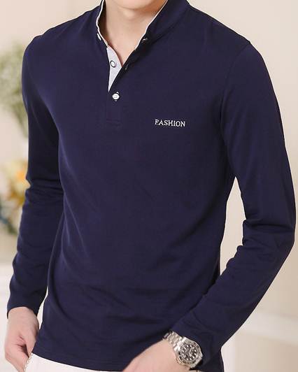 เสื้อยืดแขนยาวคอจีน สาบสีตัด สีขาว เทา น้ำเงิน ดำ No.35 37 39 41