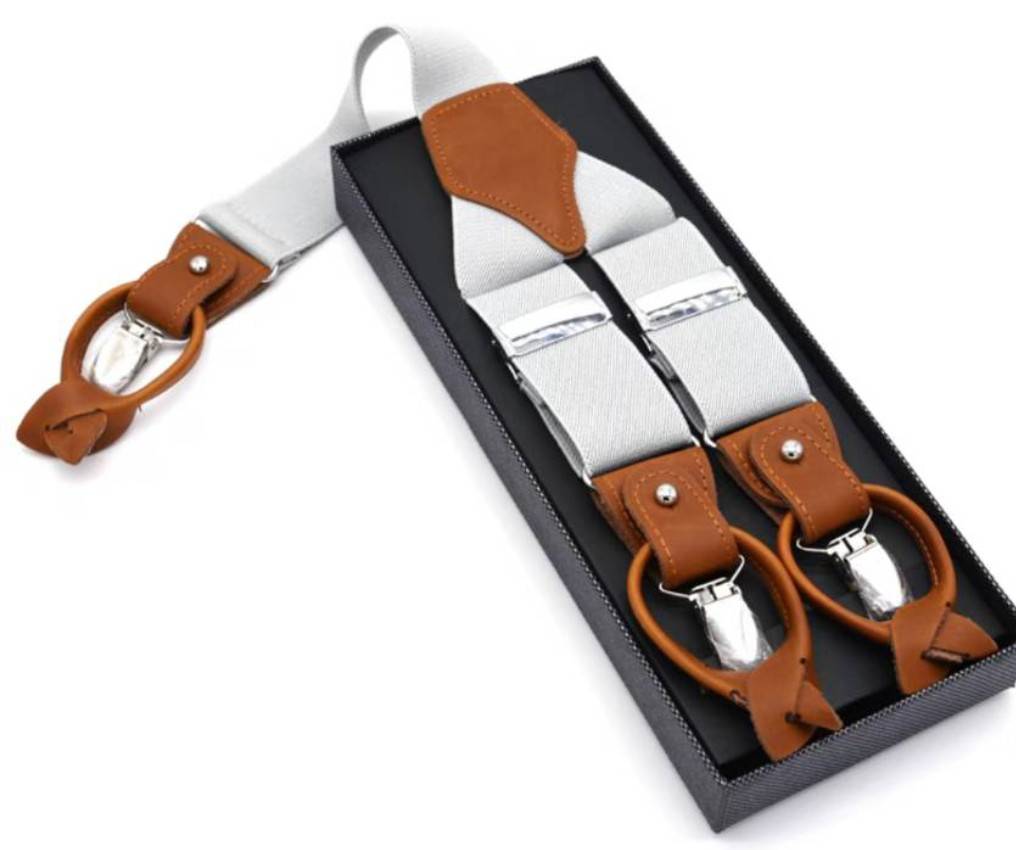 สายรัดกางเกงเอี๊ยม มาตรฐาน 3จุด หูคู่ ตัวรัดยึดได้แบบคลิบ หรือ กระดุมไม่เป็นสนิม แบบ Y กว้าง 3.5cm แบบหูคู่พร้อมคลิบ2สไตล์ หนังน้ำตาลแท้ สี น้ำเงิน น้ำตาล น้ำตาลล้วน แดง ขาว เนื้อ ดำ เทา คละสี