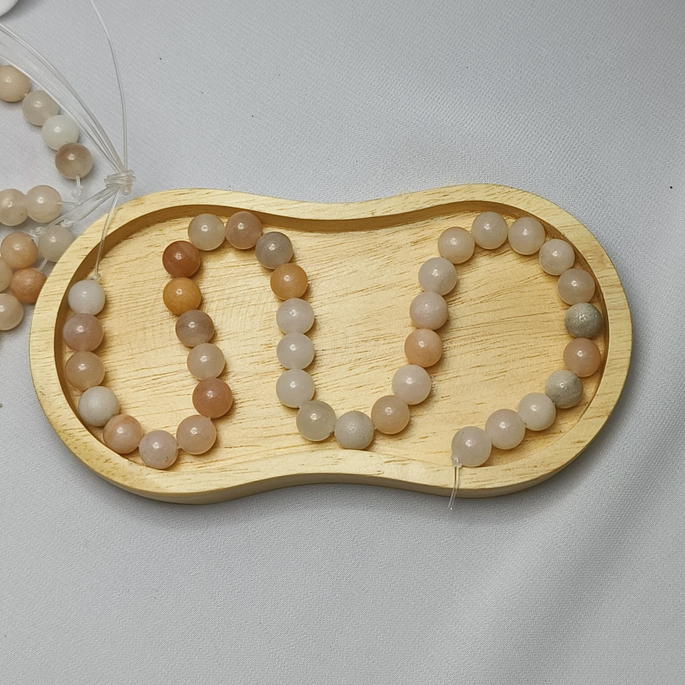 หินมูนสโตนสามสี - หินพลังจันทรา ชัยชนะ ความรัก อ่อนโยน ยาว 37 ซม. 10 มิล (42 เม็ด)