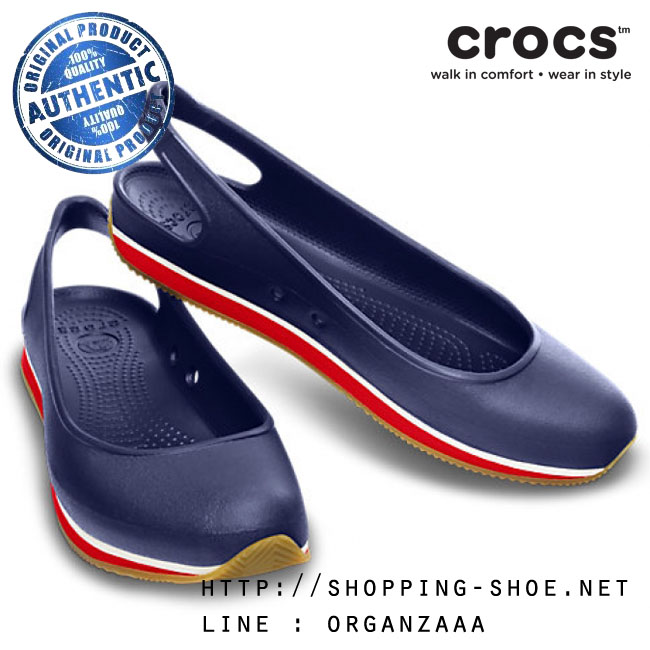 Crocs Retro Slingback Flat Women - Nautical Navy/Red (W7) ของแท้ Outlet ไทยและฮ่องกง