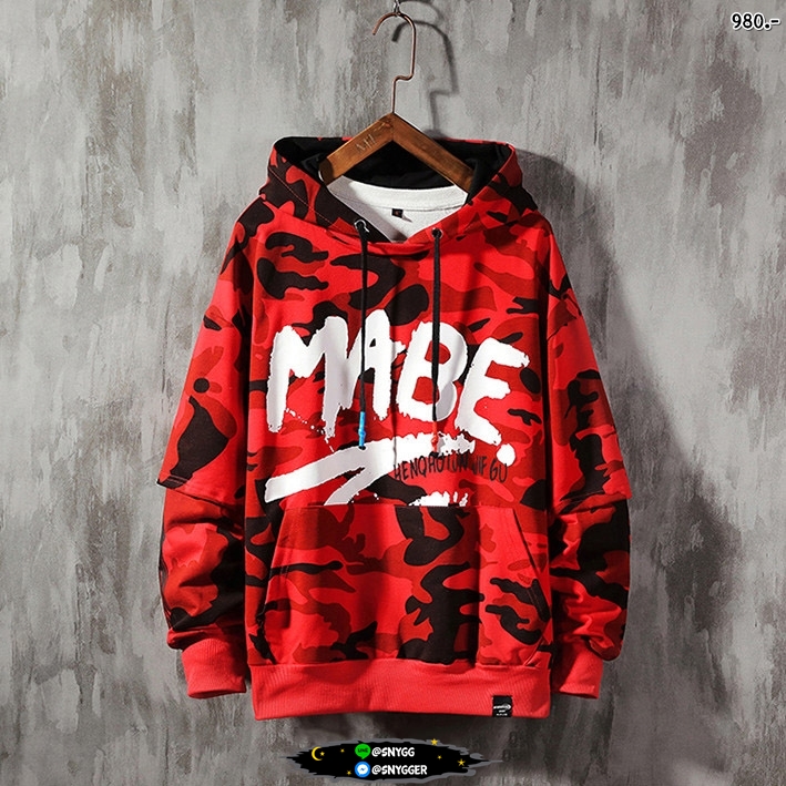 "พร้อมส่ง XL" CAMO Hooded sweater ลายสวยมาก สีแดง