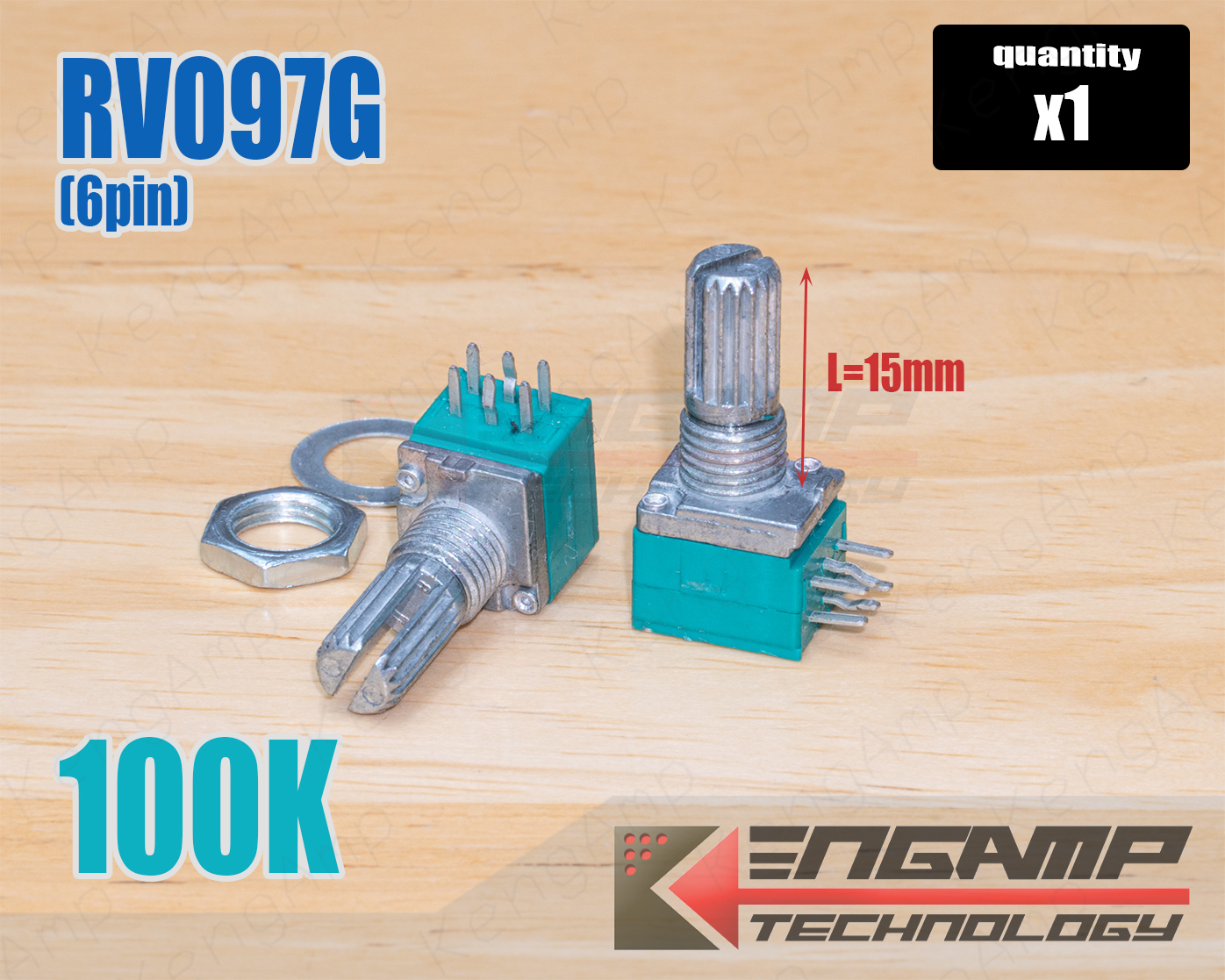 (มีตัวเลือก) [VR] RV097G B10K B20K B50K B100K วอลุ่มสเตอริโอ 6ขา แกนยาว 15mm