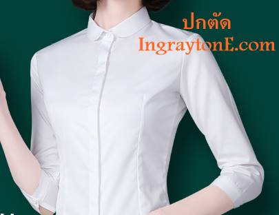 เล็กใหญ่พิเศษ!!เสื้อเชิ้ตคอปกเล็ก แขนสามส่วน ผู้หญิง เข้ารูป ซ่อนกระดุม size No.32-44 สีขาว ดำ น้ำเงิน เทา ฟ้า แบบปกเหลี่ยม ปกตัด