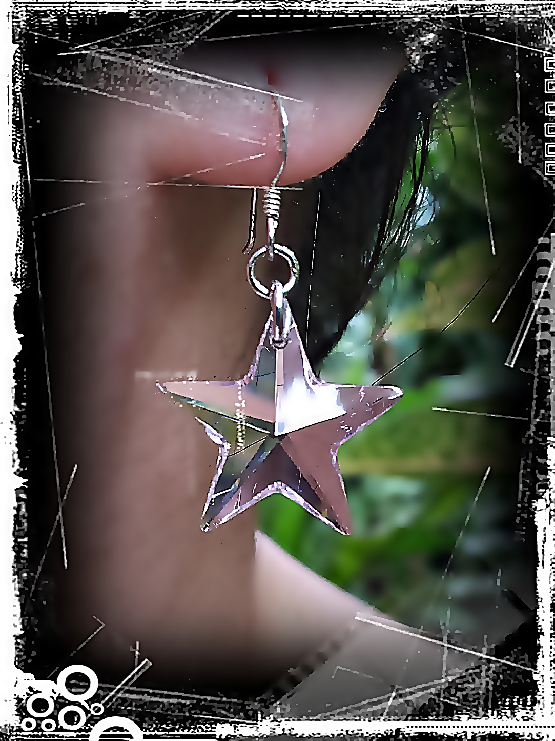 ต่างหูคริสตัลรูปพระจันทร์ + ดาว สีชมพู ก้านเงินแท้