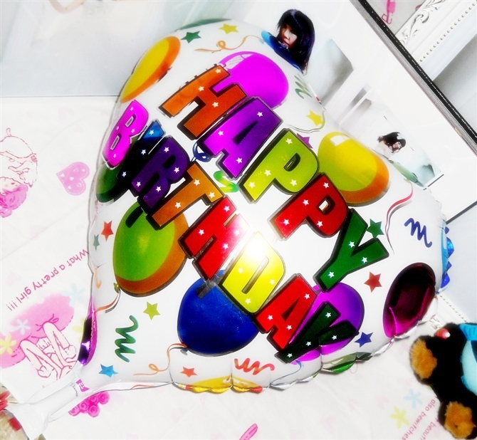 ลูกโป่งฟลอย์ Happy Birthday ทรงหัวใจลายลูกโป่ง - Happy Birthday Balloon Heart Shape design / Item No. TL-D008