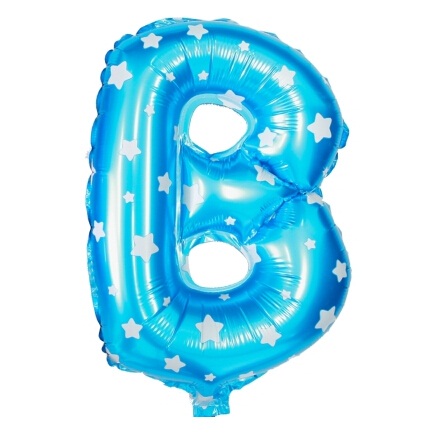 ลูกโป่งฟอยล์รูปตัวอักษร B สีฟ้าพิมพ์ลายดาว ไซส์เล็ก 14 นิ้ว - B Letter Shape Foil Balloon Size 14" Blue color printing Star
