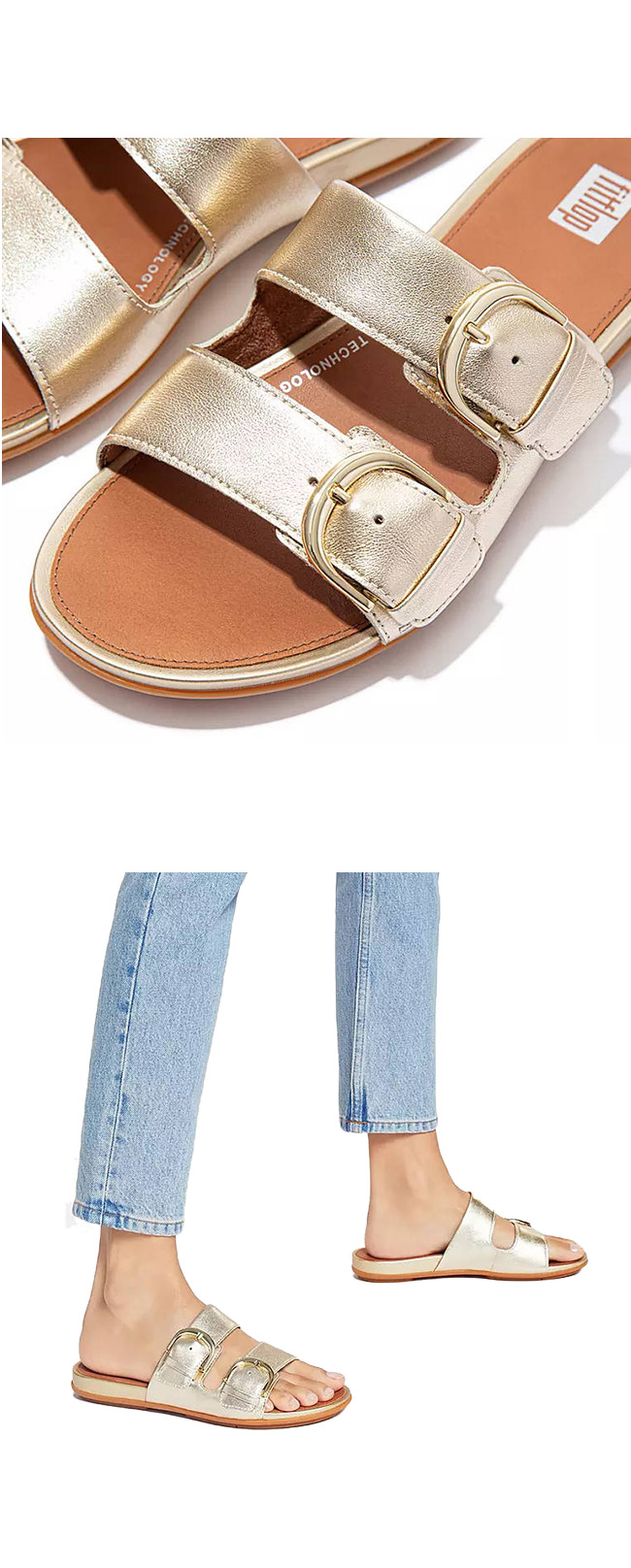 Fitflop Gracie Metallic Leather Slide Platino ของแท้ นำเข้าจาก USA และ UK