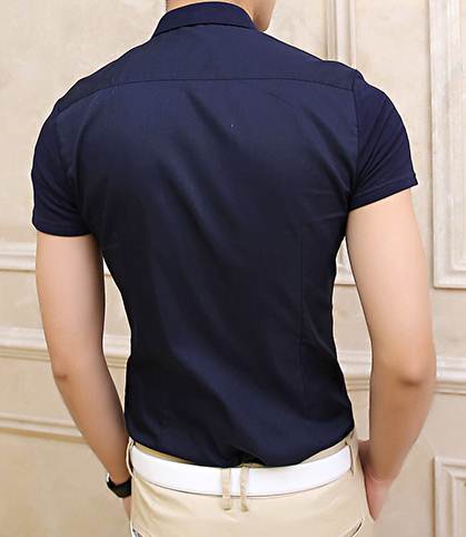 เล็ก!!หมดแล้วหมดเลย!!เสื้อเชิ้ตแขนสั้นทรงฟิต ปกเล็กแบบอังกฤษ No.35 37 (น้ำเงิน- ดำ)