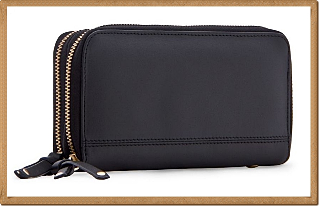 Mango - กระเป๋าสตางค์ใบยาว หนังแท้ สีดำ