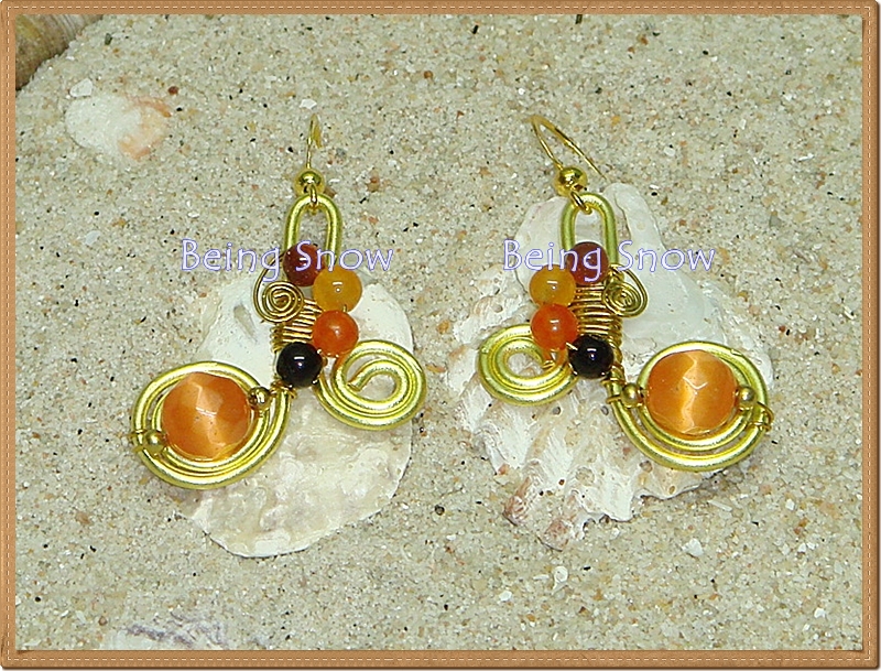 ต่างหูทองเหลือง สีส้ม BE-002-04 (01)