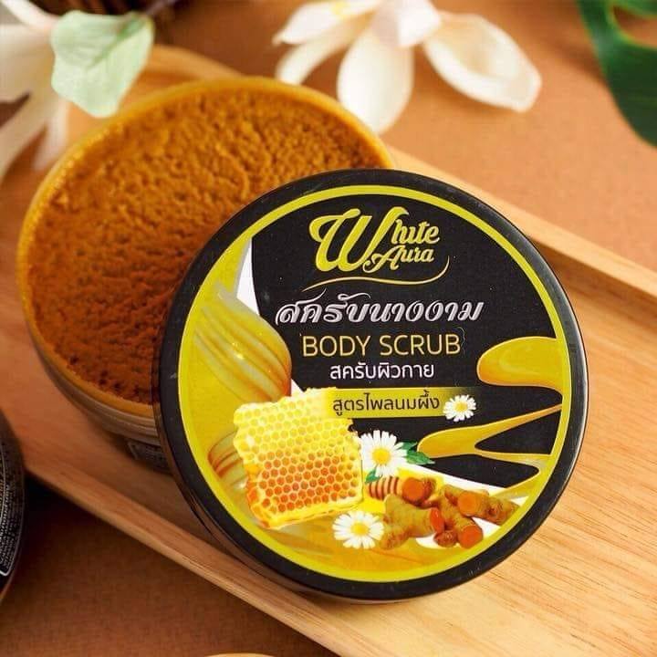 White Aura สครับนางงาม ไวท์ออร่า สูตรไพลนมผึ้ง