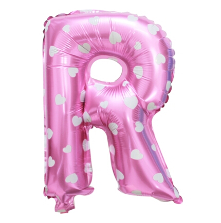 ลูกโป่งฟอยล์รูปตัวอักษร R สีชมพูพิมพ์ลายหัวใจ ไซส์เล็ก 14 นิ้ว - R Letter Shape Foil Balloon Size 14" Pink color printing Heart