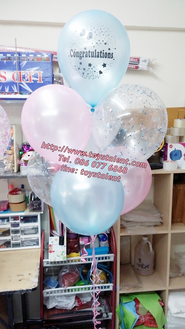 Set#70 ช่อลูกโป่ง Congratulations+ลูกโป่งกลิตเตอร์+ลูกโป่ง ไซส์ 12 นิ้ว (ช่อ 7 ใบ)