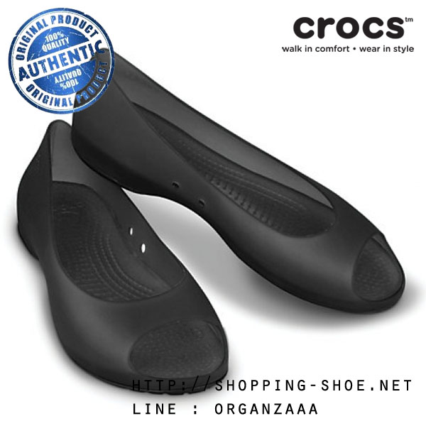 Women's Crocs Carlie Flat - Black / Black ของแท้ Outlet ไทยและอเมริกา