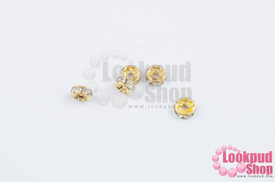 ตัวแต่งคั่นเพชร สีขาวใส ขอบทอง 8มิล (5ชิ้น)