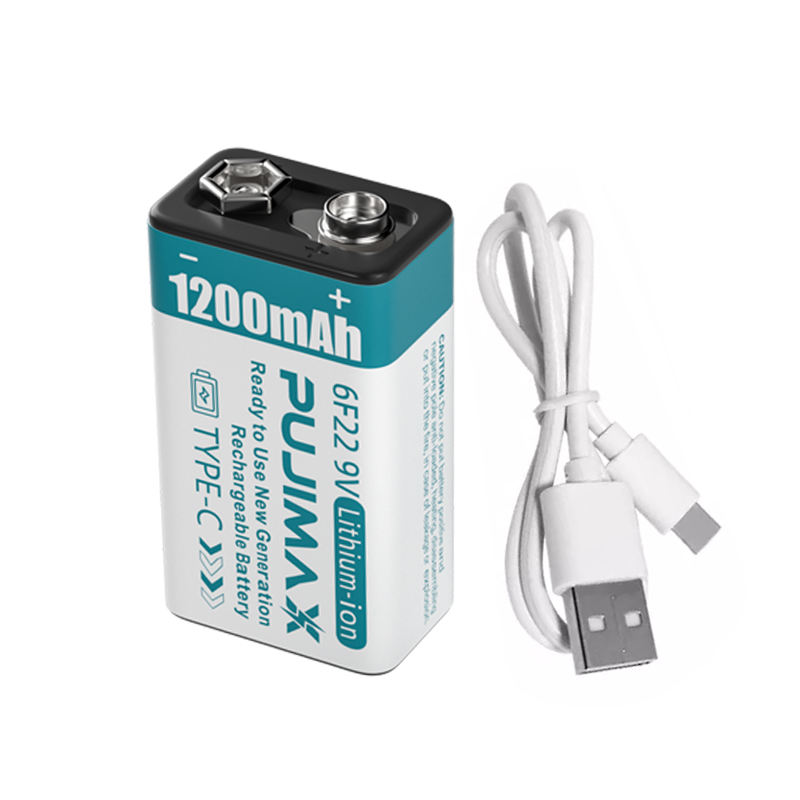 (1ก้อน) [BATT] PUJIMAX 6F22 Li-ION ถ่าน 9V 1200mAh ชาร์ทได้ผ่านพอร์ต USB