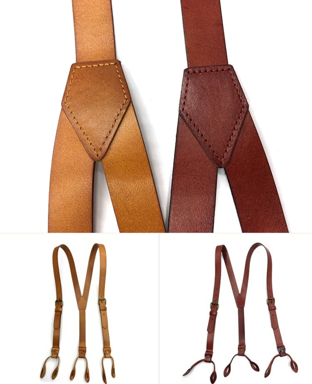 สายเอี๊ยมหนังกระดุม หนังแท้ สายรัดกางเกงกระดุม ปรับเข็มขัด หนังแท้ สี ดำ น้ำตาลอ่อน น้ำตาล 2.4cm