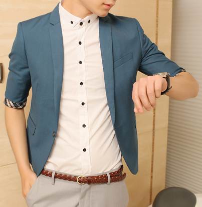 เสื้อสูทตัวเล็ก แขนสั้นหลากสี ทรงสลิมฟิต แต่แขนสก็อต Size No.35 37 ฟ้าเข้ม ฟ้าเขียว