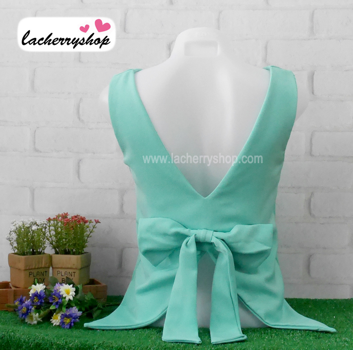 เสื้อแฟชั่น ผ้าฮานาโกะ สีพาสเทล เขียวมิ้นท์ แขนกุด ผูกโบว์ด้านหลัง แบบสวยน่ารัก สินค้าคุณภาพ ราคาไม่แพง