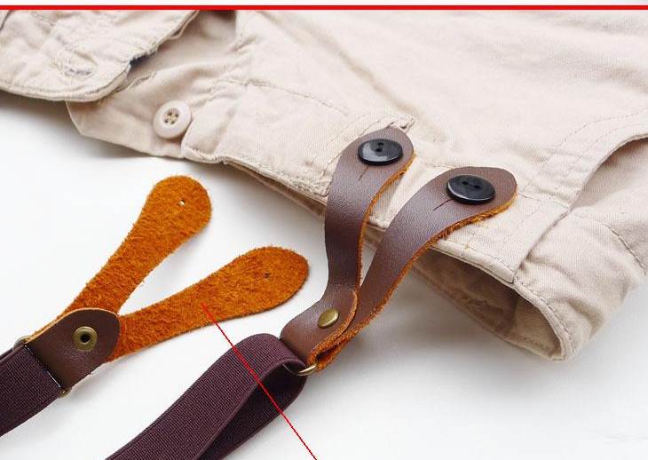 สายรัดกางเกงเอี๊ยมกระดุม แบบยืดหยุ่น วินเทจหูหนังแท้ กว้าง 2cm แบบ Y สี ดำ น้ำตาลอ่อน น้ำตาลเข้ม ครีม