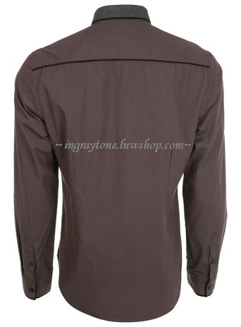 งานเนี๊ยบ!! เสื้อเชิ้ตแขนยาว เสื้อคอปกเล็ก ทรงฟิต ปกเล็ก สไตล์อังกฤษ BT No.40(แดงอมเทา)