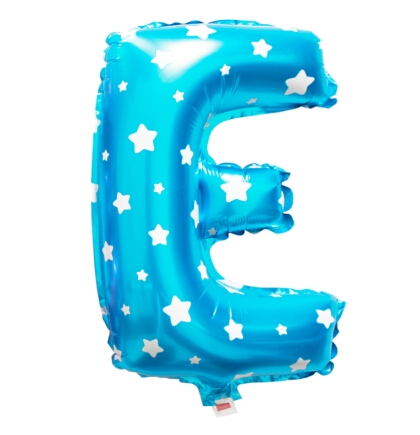ลูกโป่งฟอยล์รูปตัวอักษร E สีฟ้าพิมพ์ลายดาว ไซส์เล็ก 14 นิ้ว - E Letter Shape Foil Balloon Size 14" Blue color printing Star