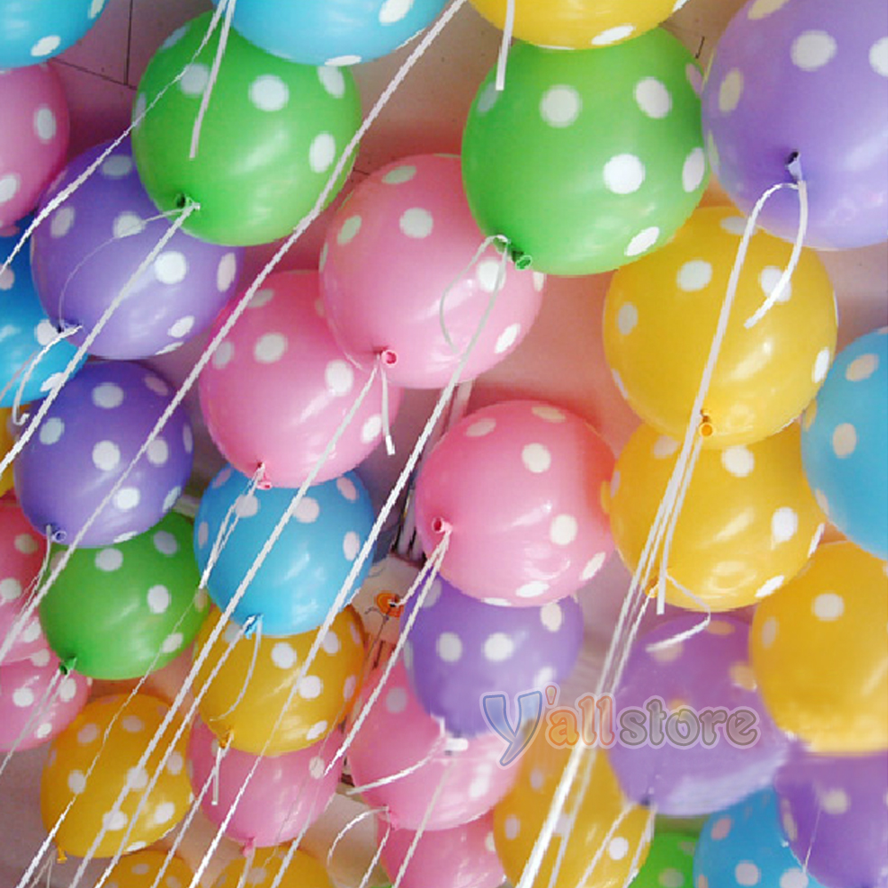 ลูกโป่งกลมนำเข้า พิมพ์ลายจุด คละสี ไซส์ 12 นิ้ว แพ็คละ 10 ใบ ( Polka Dot Printing Balloon - Mixed Color )