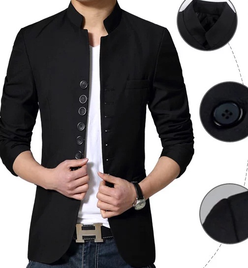 เสื้อสูทผู้ชายญี่ปุ่น คอจีน แขนยาว กระดุมเรียง Size No.35 37 39 41 ดำ