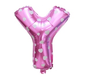 ลูกโป่งฟอยล์รูปตัวอักษร Y สีชมพูพิมพ์ลายหัวใจ ไซส์เล็ก 14 นิ้ว - Y Letter Shape Foil Balloon Size 14" Pink color printing Heart