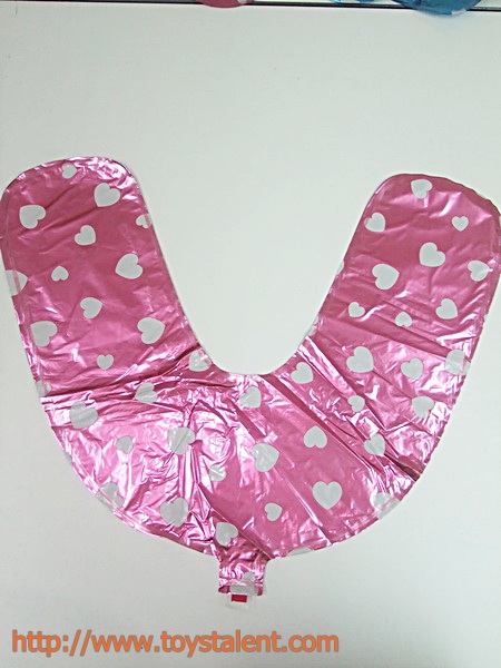 ลูกโป่งฟอยล์รูปตัวอักษร U สีชมพูพิมพ์ลายหัวใจ ไซส์เล็ก 14 นิ้ว - U Letter Shape Foil Balloon Size 14" Pink color printing Heart