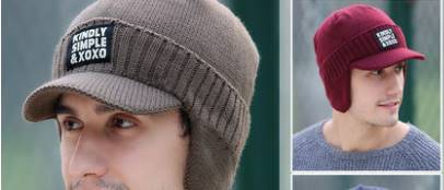 หมวกถัก หมวกไหมพรมกันหนาว +หมวกแก๊บมีปีก ปิดหู สีเทา ดำ แดง น้ำตาล