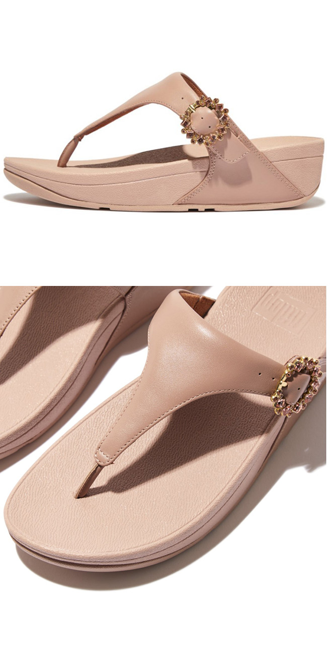 Fitflop Lulu Crystal Buckle Leather Beige ของแท้ นำเข้าจาก USA และ UK