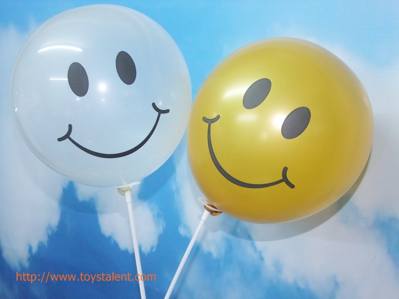 ลูกโป่งกลมพิมพ์ลายหน้ายิ้ม ไซส์ 12 นิ้ว แพ็คละ 10 ใบ สีทอง (Round Balloons 12" - Printing Smiley latex balloons Gold color)