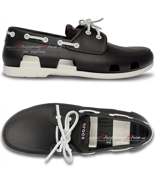 Crocs Beach Line Boat Shoe Men - Espresso / White ของแท้ Outlet ไทยและอเมริกา