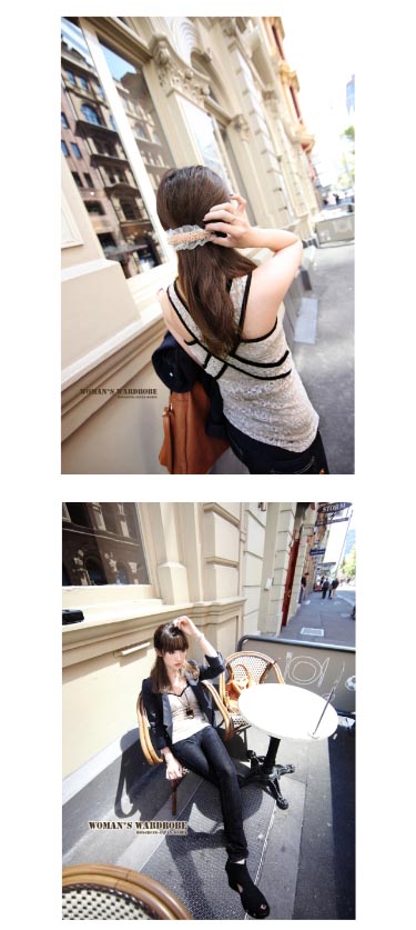 SALE//SALE (ส่งฟรี) เสื้อกล้าม ผ้าลูกไม้ สีแอพริคอต แต่งสายไขว้ด้านหลัง สุดเซ็กซี่