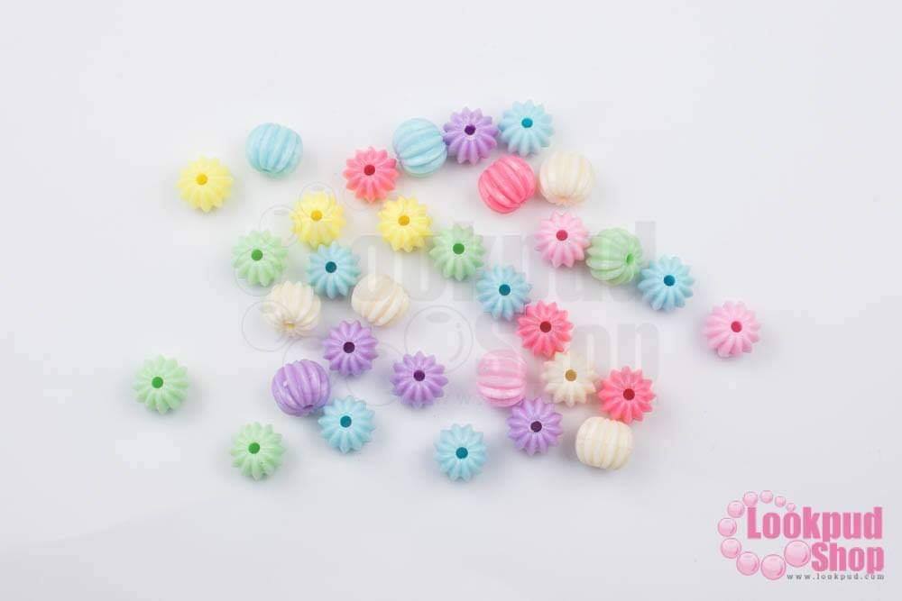ลูกปัดพลาสติก คละสีพาสเทล เม็ดมะยม 11มิล (1ถุง/500กรัม)